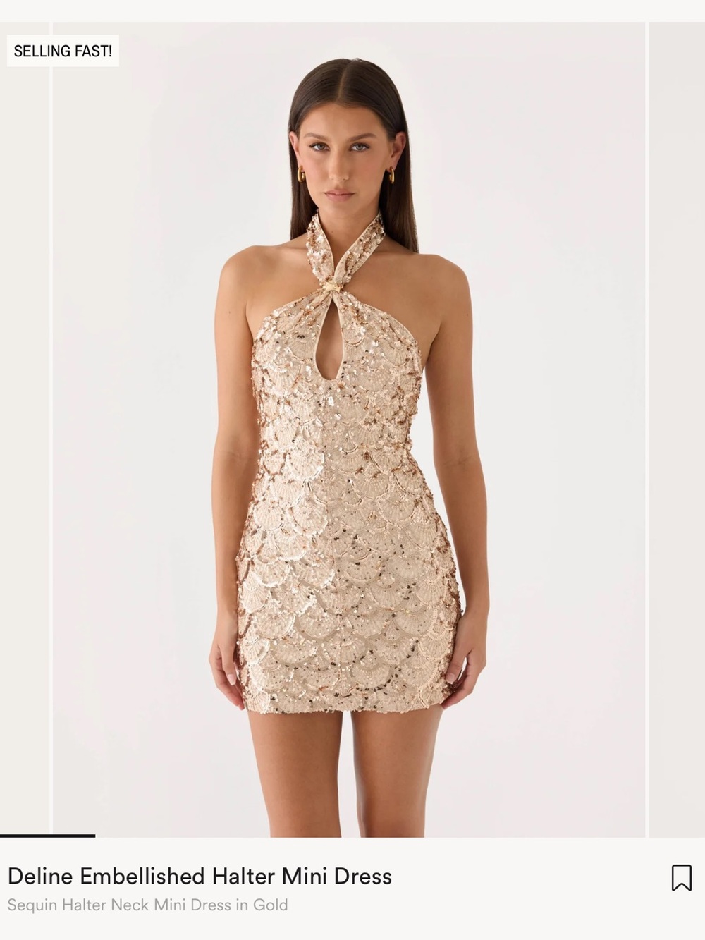 Peppermayo Gold Sequin Halter Mini Dress